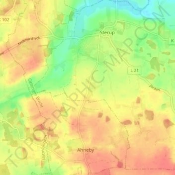 Sterupgaard地形图、海拔、地势