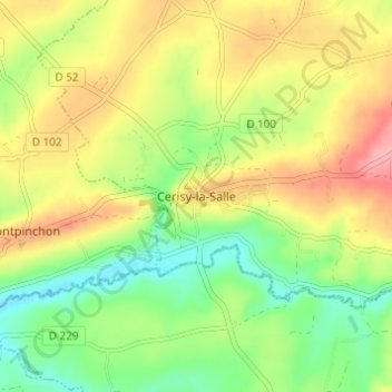 Cerisy-la-Salle地形图、海拔、地势