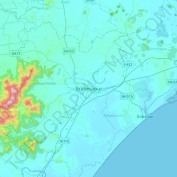 Brahmapur地形图、海拔、地势