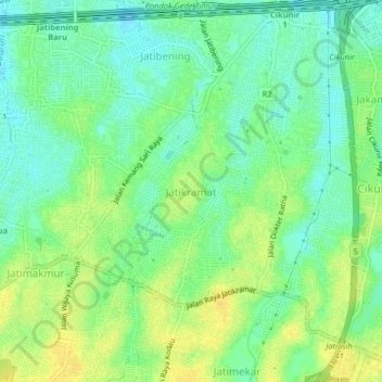 Jatikramat地形图、海拔、地势