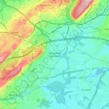 Springfield Township地形图、海拔、地势