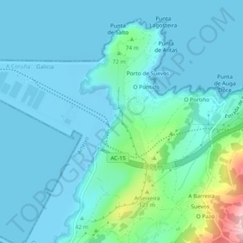 O Monte do Lobo地形图、海拔、地势