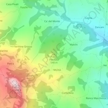 Pietra Perduca地形图、海拔、地势