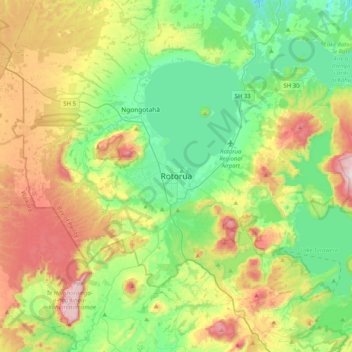 Rotorua地形图、海拔、地势