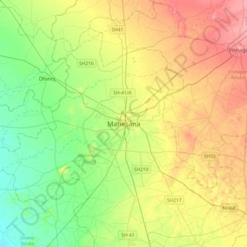 Mahesana地形图、海拔、地势