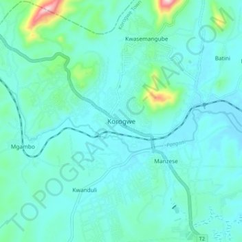 Korogwe地形图、海拔、地势