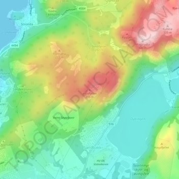 Vassfjellet地形图、海拔、地势