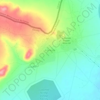 Konkola地形图、海拔、地势