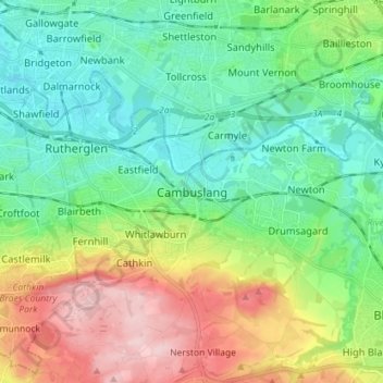 Cambuslang地形图、海拔、地势