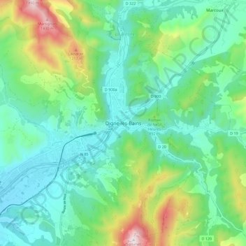 Digne-les-Bains地形图、海拔、地势