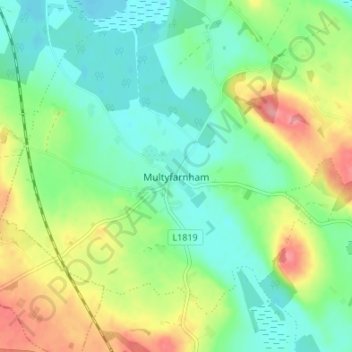 Multyfarnham地形图、海拔、地势