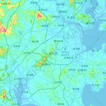 晋江市地形图、海拔、地势