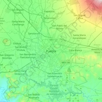 Puebla de Zaragoza地形图、海拔、地势