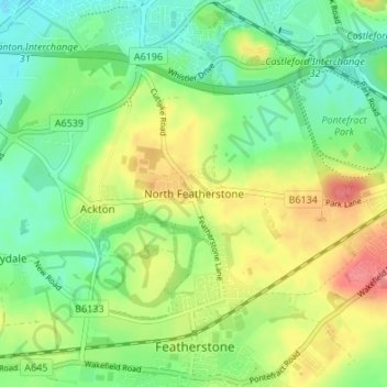North Featherstone地形图、海拔、地势