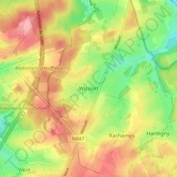 Wicourt地形图、海拔、地势