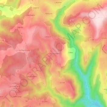 Le Dat-Soubeyrol地形图、海拔、地势
