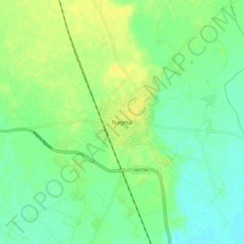 Nagina地形图、海拔、地势