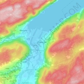 Orkanger地形图、海拔、地势