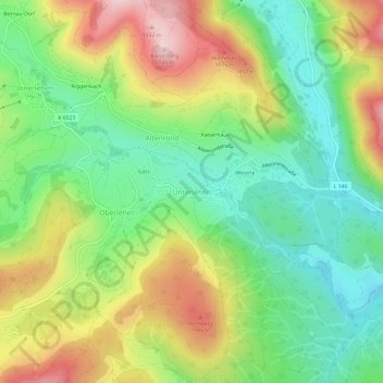 Unterlehen地形图、海拔、地势