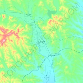 扎兰屯市地形图、海拔、地势