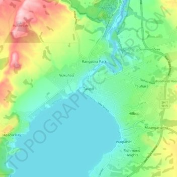 Taupō地形图、海拔、地势