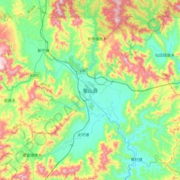 蒙山县地形图、海拔、地势