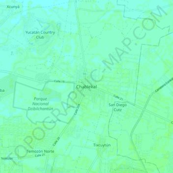 Chablekal地形图、海拔、地势