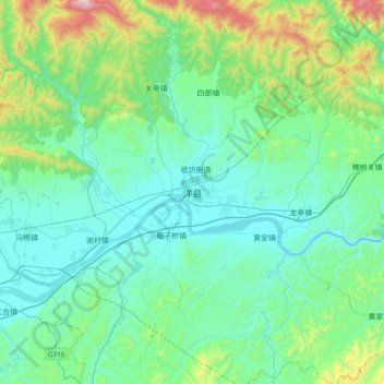 洋县地形图、海拔、地势