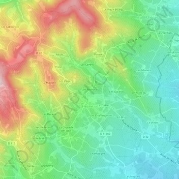 Les Rochaux地形图、海拔、地势