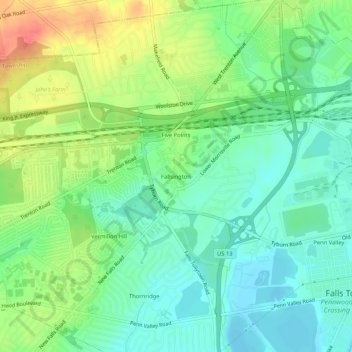 Fallsington地形图、海拔、地势