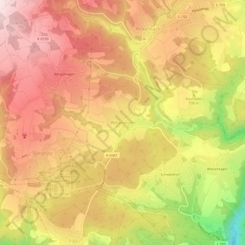 Willaringen地形图、海拔、地势