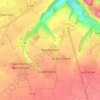 Boscrocourt地形图、海拔、地势