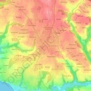 Le Poteau-Vert地形图、海拔、地势