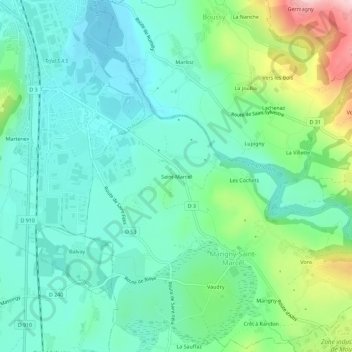 Saint-Marcel地形图、海拔、地势