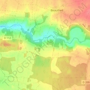 Pressoucy地形图、海拔、地势
