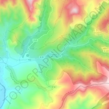 Pinello地形图、海拔、地势