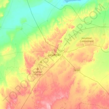 Jaisalmer地形图、海拔、地势