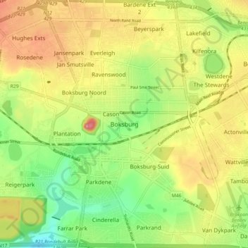 Boksburg地形图、海拔、地势