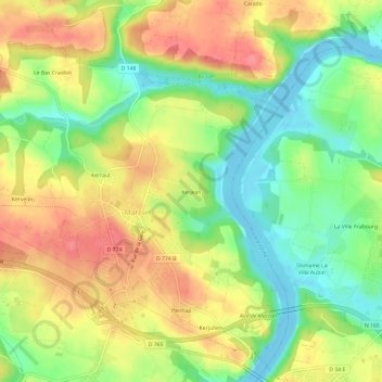 Kerjean地形图、海拔、地势