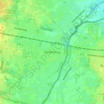 Glanerbrug地形图、海拔、地势