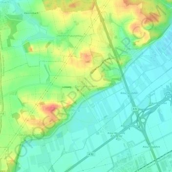 Günzenhausen地形图、海拔、地势
