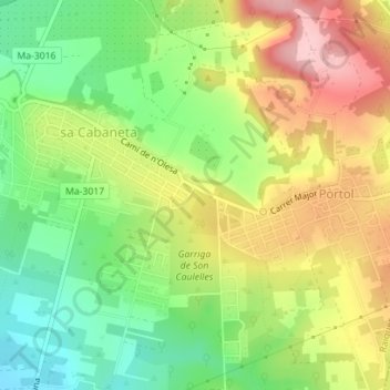 Son Caulelles地形图、海拔、地势