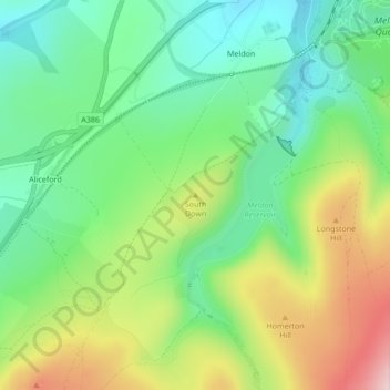 South Down地形图、海拔、地势