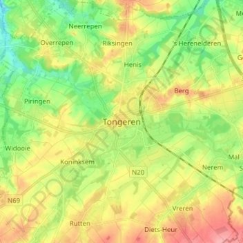 Tongres地形图、海拔、地势