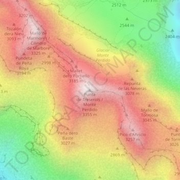 Monte Perdido地形图、海拔、地势