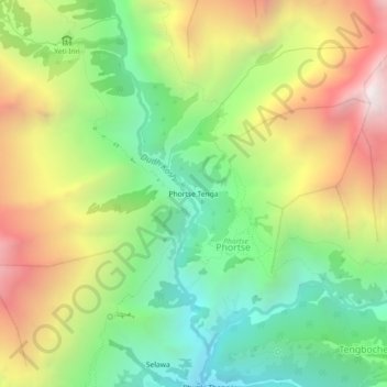Phortse Tenga地形图、海拔、地势