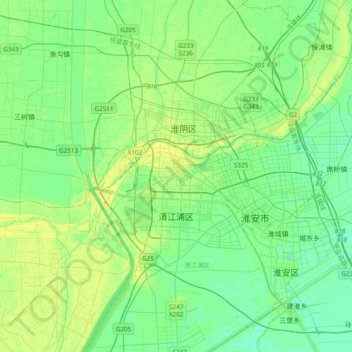 淮安市地形图、海拔、地势