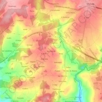 San Cosme地形图、海拔、地势