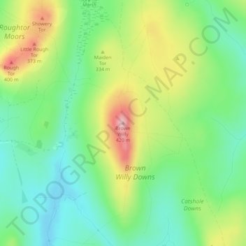 Brown Willy地形图、海拔、地势