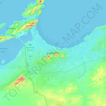 Karratha地形图、海拔、地势
